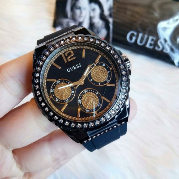 New GUESS Crystal-Accented Bezel Women's Watch